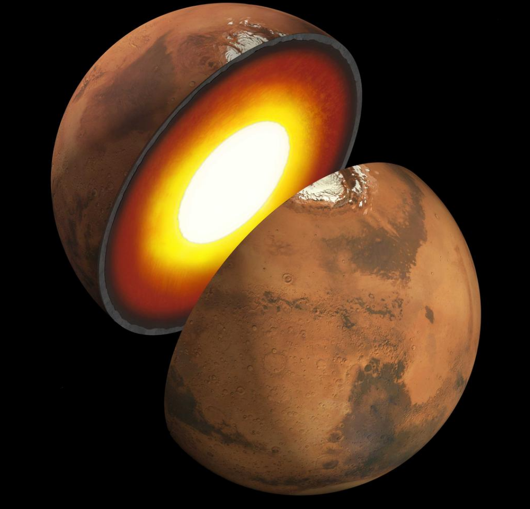 An artist's illustration showing a possible inner structure of Mars. Image credit: NASA/JPL-Caltech