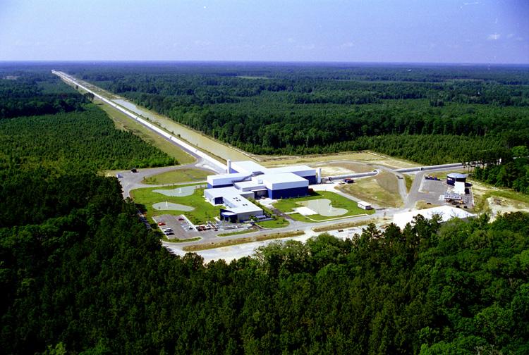 Laser Interferometer Gravitational-wave Observatory in Livingston, Louisiana. Each of the two arms is 4 kilometers long. LIGO has another such observatory in Hanford, Washington.