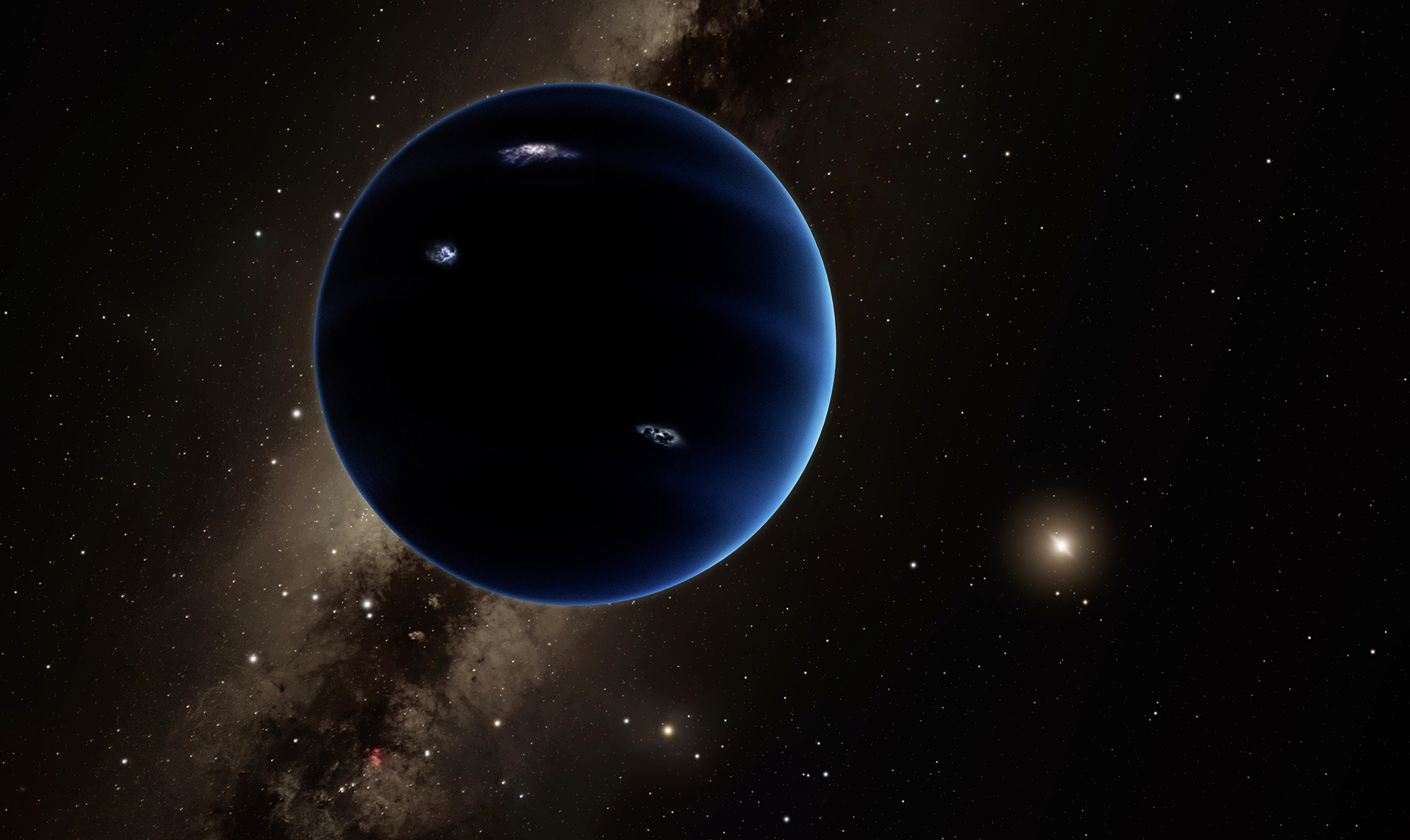 A possible super-Earth/mini-Neptune world hundreds of times more distant than Earth is from the Sun. Image credit: R. Hurt / Caltech (IPAC)