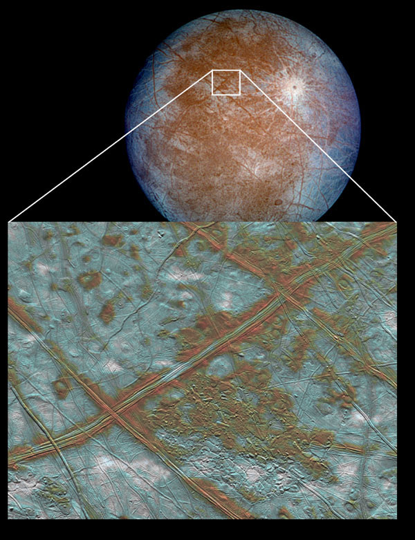 Cracks in Jupiter's moon Europa