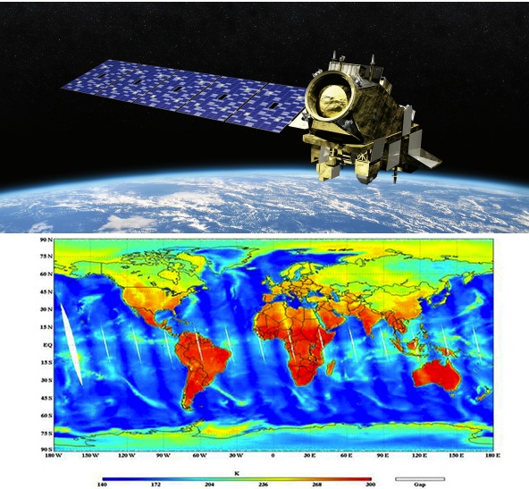 Images credit: an artist's concept of the JPSS-2 Satellite for NOAA and NASA by Orbital ATK (top); complete temperature map of the world from NOAA's National Weather Service (bottom).